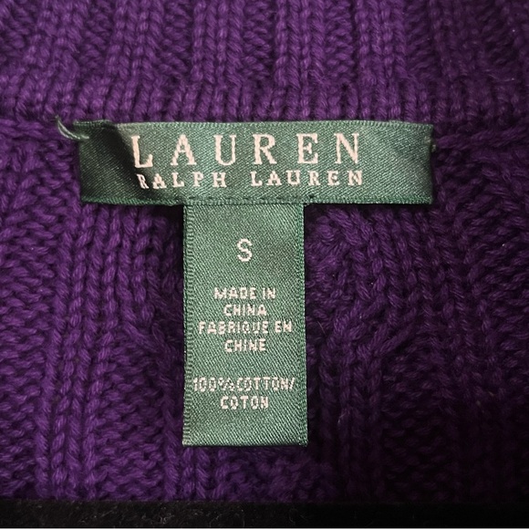 Lauren Ralph Lauren Cable Knit Half Zip Sweater 100% Cotton Purple Size Small - Picture 6 of 7